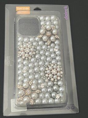 Claire’s iPhone 13 Pro Max Pearl Rhinestone Case Glam Coquette Aesthetic NWT